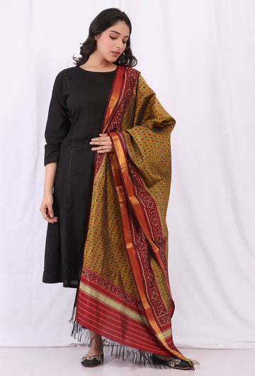 Beige Gold Ikkat Silk Patola Dupatta